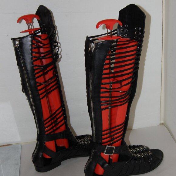 38/US8❤️ Diesel Black Gold Leather GLADIATOR Flat Heels Sandals Boots ITALY - Picture 11 of 12